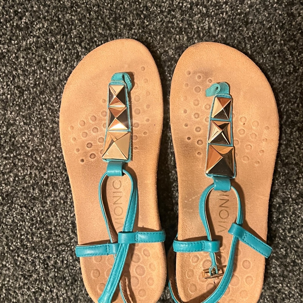 Vionic Teal Sandals with Gold Studs